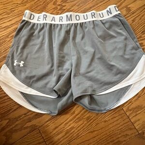 Under Armour Gray and White Athletic Shorts Moisture-Wicking Design